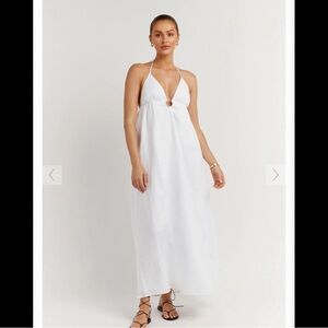 DISSH ELLEN WHITE LINEN HALTER MIDI DRESS US 4 (AU 8)